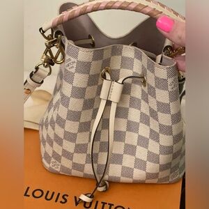 LV Damier Azur NeoNoe BB Rare Pink Interior Braided Handle Convert Crossbody